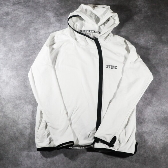 Victoria's Secret Tops - Victoria's Secret PINK White Full Zip Asymmetrical Hoodie